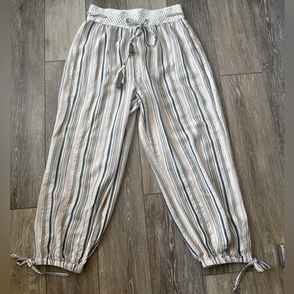 #6)  Surf Gypsy multi color pants with elastic waist comfortable and lightweight